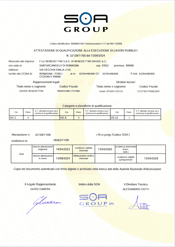 Cert Soa F Lli Benedettini