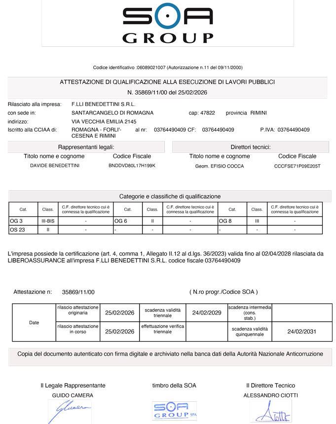 Cert Soa F Lli Benedettini 2026